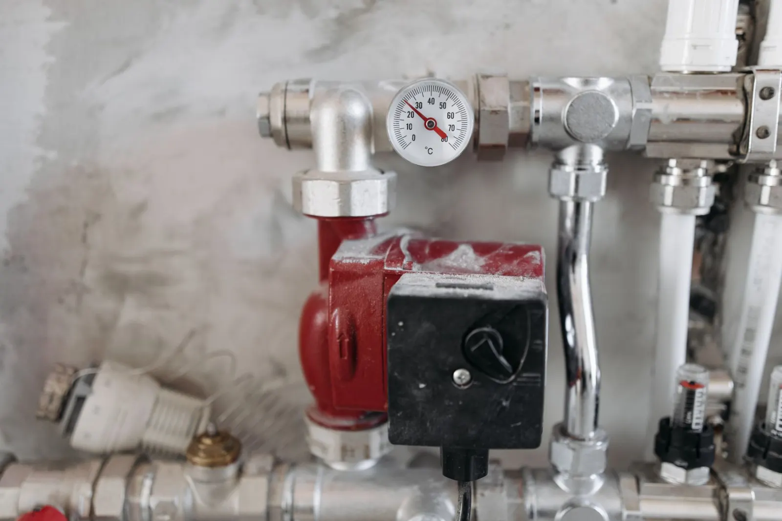 Plant pipework with pressure gauges and isolating valves