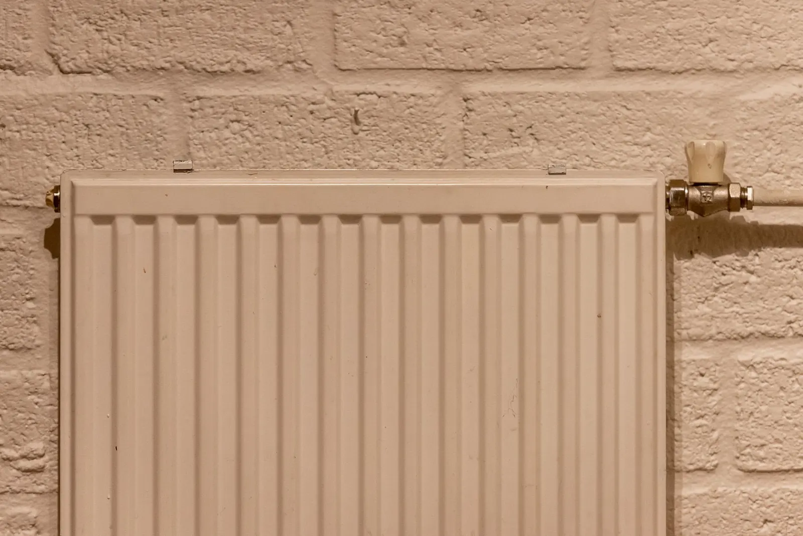 The fins of a panel radiator seen close up